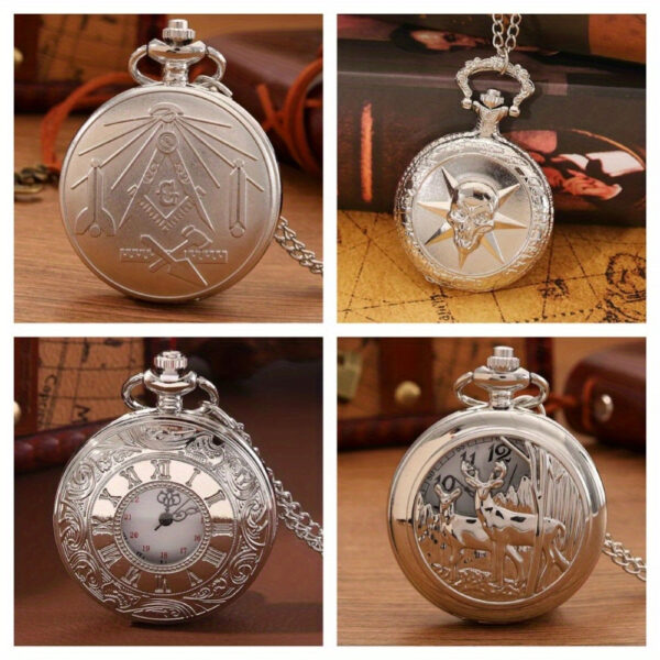 Fashion Men's Pocket Watches Luxury Silvery Vintage Necklace Pendant Pocket Watch Best Collectibles Pocket Watch, Ideal Choice For Gifts, A Classic Gentleman's Timepiece With Chain Necklace - Not Waterproof, Quartz Movement, Stainless Steel Case