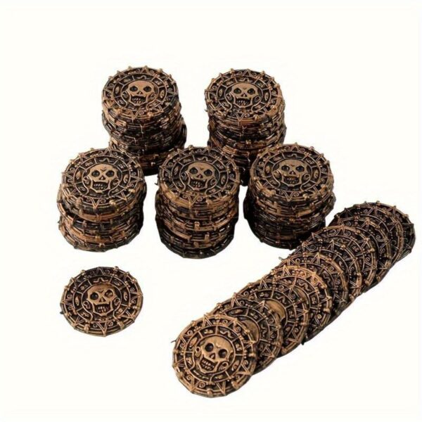 1723274466820-e0ea4edea68a492794d4ee22663a76f2-goods.jpeg 100pcs Golden Pirate Coins Set, Plastic Treasure Chest Decor, No Electricity Needed, Ideal for Halloween, Birthday, Pirate Themed Parties