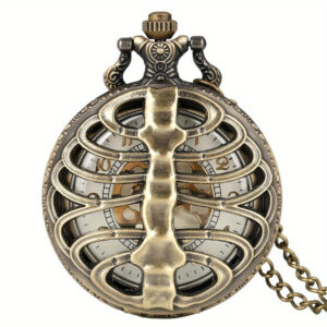 Antique Steampunk Bronze Spine Ribs Hollow Quartz Pocket Watch chain Necklace Pendant sweater chain Vintage Gifts