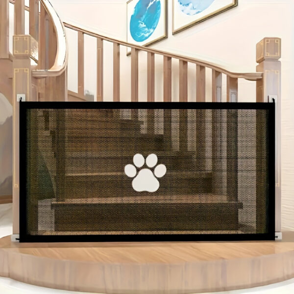Retractable Expandable Mesh Dog Gate for Indoor & Outdoor Use - Tall Free Standing Pet Barrier with Door, Fits Stairs, Wide Doorways Clearance (Extra Long)