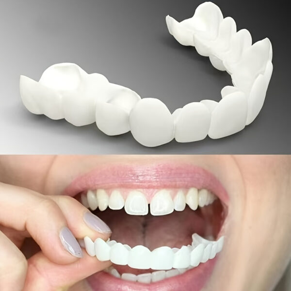 4-Pack, Comfortable and Flexible Disposable White Simulation Tooth Socket, with Teeth Veneer, Suitable for Upper and Lower Teeth, Suitable for Both Men and Women