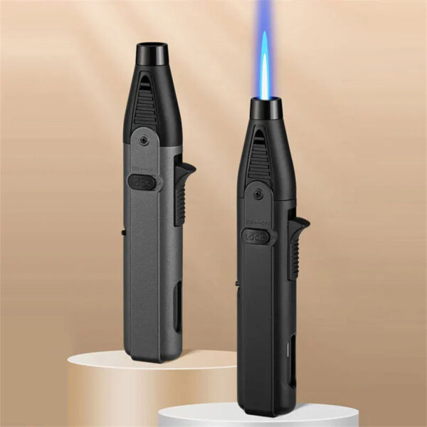 1300° Torch Lighter, Blue Flame With Safety Lock, Bright Flame Lighter, Refillable Butane Gas, Outdoor Windproof Jet Flame Cool Lighter, Gift Box Packaging, Suitable For Candle, BBQ, Stove Wall, Camping Gift (butane Gas Not Included), Without Battery