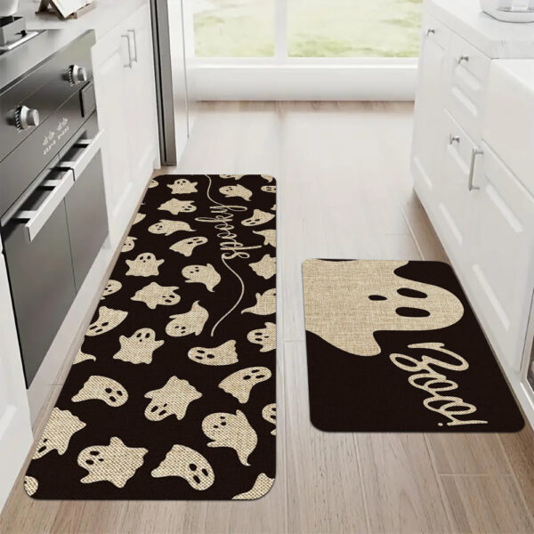 1725441498658-1f9d30825faa4a368b0a374f0ee1de7d-goods.jpeg 2/3pcs, Halloween Set Carpet, Weird Ghost Booing Halloween Kitchen Mat, Black Home Decor Floor Low Posture Kitchen Carpet