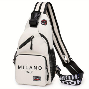 1pc Men's Italian Messenger Bag - Convertible Backpack Shoulder Bag with Adjustable Strap, Large Capacity - Durable Crossbody Purse for Travel, Gym, Work - Milan Italy Design - Black/White Color Options - Everyday Carry Bag, Backpack Purse, Milan Italy Inspired, Sleek Texture Finish, Sturdy Construction, Premium Material, Urban Commuters
