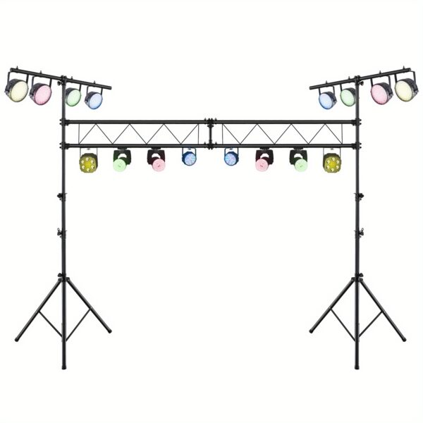 GOPLUS 15 FT Lighting Truss System, Heavy Duty Metal Lighting Stand with Adjustable Height, Retractable T Bar, Non-slip Pads, Triangle Foot, Locking Pins, Extension for Portable Audio Stage