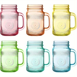 Amzcku Vintage Colored Drinking Jars (6 pcs) - 16 OZ with Comfortable Handle - Perfect for Party Beverages -  Suitable for All Occasions - Gift for Friends & Family