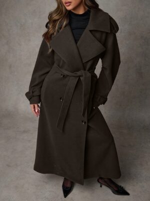 Women'S Elegant Long Coat - Winter Trench Coat with Button Front Closure, Structured Formal & Everyday Outerwear, Chic Cold Weather Jacket for Office, Parties, Casual Outfits - Fall/Winter Clothing, Party Attire, Sophisticated Design, Durable Fabric, Office Wear, Classic Silhouette, Highquality Material, Stylish Winterwear, Professional Women, Winter/long Coat For Women, Boa Coat
