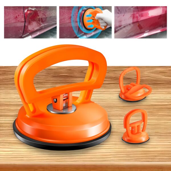 Car Dent Puller, 3pcs, Dent Puller, Powerful Car Dent Removal Kit, Suction Cup Dent Puller for Car, Dent Repair, Dent Remover Tool for Car Body (Orange)