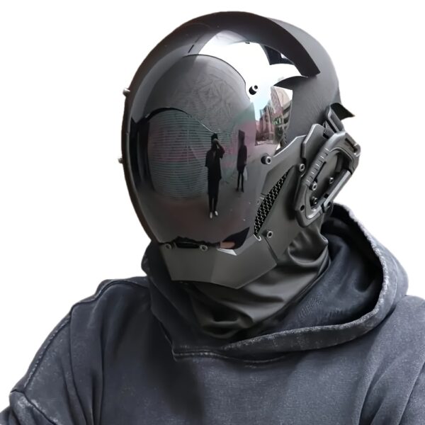 Stylish Cyberpunk Helmet Mask - Futuristic Sci-Fi Design, Alluring Black Finish, Adjustable Straps, Ventilation System - Perfect for Cosplay, Halloween, Christmas, Photography, Stage Performance, Intense Party Adventures, and Fantasy Role-Playing
