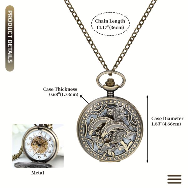 Vintage Automatic Mechanical Pocket Watch, Hollow Dolphin Case, Arabic Numeral Dial, Birthday Anniversary Christmas Gift