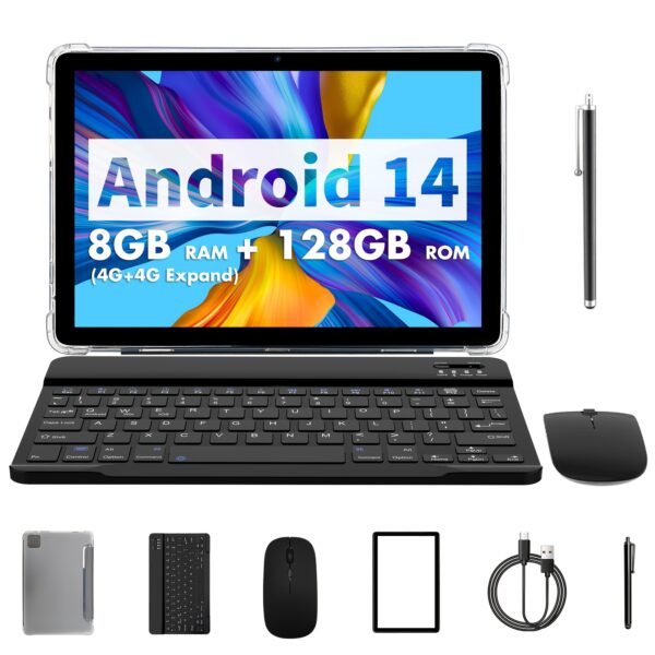 17e3ab30-1c21-485a-895b-27b0b71d9bc3.jpg PRITOM 10. 1-inch Tablet Android 14, 2-in-1 Tablet With Keyboard, Mouse, Case, Stylus, 8GB (4GB + 4GB Expansion) RAM 128GB ROM + 1TB Expansion Support, Dual 8 Megapixel Cameras, Octa-Core CPU, 8000mAh, 1280x800 IPS Display, Wi-Fi 6, Tablet, Pad