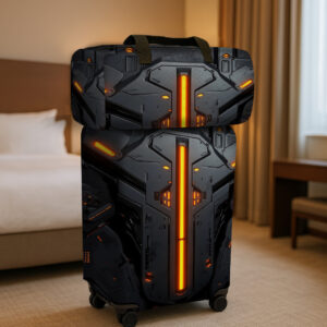 2pcs 2D Flat Travel Luggage Cover Set (1 Suitcase Cover + 1 Travel Bag) (Suitcase Not Included), Featuring a Tech Style with Mechanical Armor Element Designs on The Suitcase Cover And Travel Bag, Essential Travel Accessories, Durable And Washable, Suitable for Both Men And Women, Ideal for Vacations, Business Trips, Family Visits, And Returning to School, Men'S Suitcase For Travel, Luggage For Travel, Traveling Bag, Suitcase For Travel Kg, Luggage Cover/suitcase Cover Protector