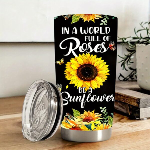 1pc 20oz Sunflower Illustration Tumbler, Double Wall Vacuum Insulated Travel Mug, Spill Proof Lid, Perfect Gift for Dad, Mom, Ideal for Christmas, Thanksgiving, Valentine's, Mother's, Father's Day, Gift for birthday, Coffee Cup