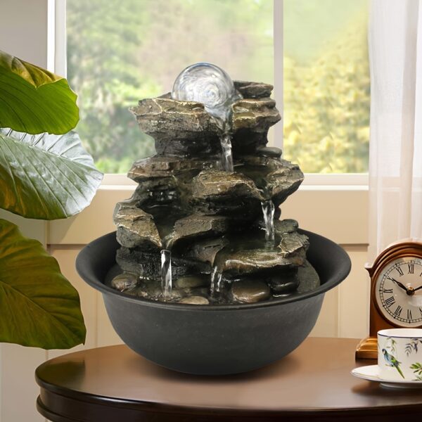 180d0949-27aa-4515-b5ee-faebdc7932b6.jpg Rock Tabletop Indoor Fountain with LED Lights-8.3"H, Desktop Waterfall Fountains - Plug, Humidifier for Living Room, Office, Bedroom