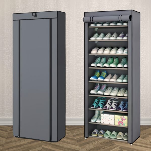 10 Storey Capacity Shoe Rack, With Dust Cover, 9 Multi-functional Shelf, Tube Diameter 12mm, Door Shoe Rack To Save Space, Easy To Assemble, Suitable For Home Shoe Rack And Wardrobe