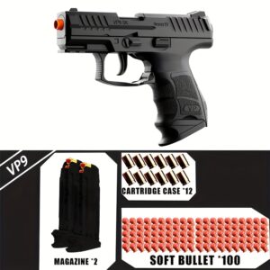 18776621-920d-4ffd-aa92-c4f835f0f91f.jpg VP9 continuous fire foam spray toy gun - upgraded soft bullet pistol, equipped with 12 cartridges, 100 soft bullets and 12 bullet boxes, PVC material suitable for outdoor shooting games, texture grip