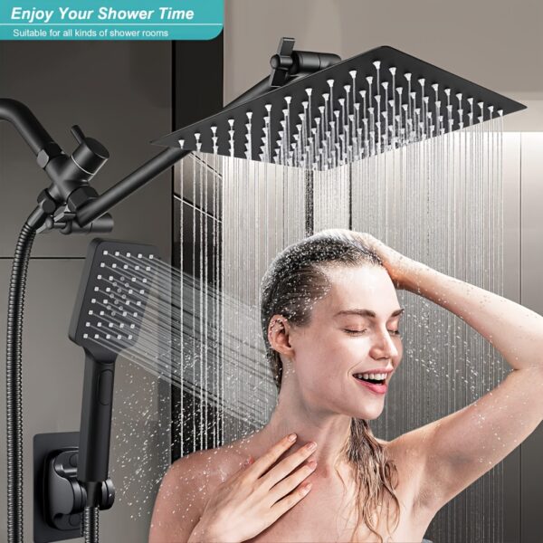 High-Pressure Handheld Showerhead Set with 5 Spray Modes (Rain, Massage, Spa, Shower, Bidet) - Heavy-Duty Stainless Steel Construction, Adjustable Height & Angle Extension Arm, Quick-Connect Hose & Holder - for Modern Bathroom Upgrade - Ideal for Couples & Large Spaces, Shower Accessories, Contemporary Design, Chromeplated Finish, Spa Experience, Sleek Design, Premium Quality, Spa Lovers
