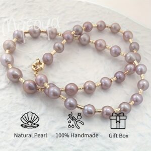 1pc Natural Purple Freshwater Pearl Necklace, 8-9mm Pearls, Ideal Choice For Gifts