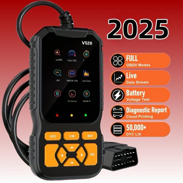 2025 advanced OBDII/EOBD car diagnostic scanner, complete OBD2 function, enhanced engine fault code reader and reset, fast OBD2 code reader with real-time data stream, 35901 DTC library, with battery voltage check