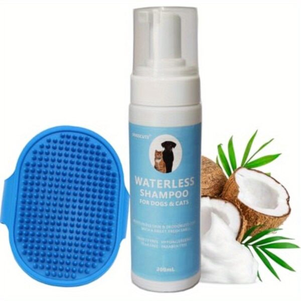 Waterless No Rinse Dog & Cat Shampoo with Brush - pH-Balanced Dry Shampoo Foam, Natural Vegan & Ethically Made Formula, Paraben/Sulfate-Free, Moisturizing & Deodorizing Spray for Sensitive Light Beige, On-the-Go Pet Care, Easy Application, No Bathing Required, Quick Clean Solution, Parabenfree Formula, Sulfatefree Cleaner, Busy Pet Owners