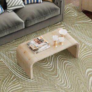 Minimalist Curved Coffee Table for Living and Dining Room, Natural Wash
