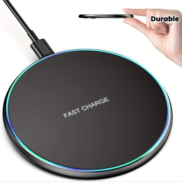 18ca8b96400878b6351804210ddbc6f3.jpg Slim 15W Fast Wireless Charging Pad with LED Light - Ultra Thin Round Charger Station for Desk Travel Home Office, Portable Phone Charger Compatible iPhone Samsung Android, Black White, Ideal Gift for Halloween, Christmas, Birthday, Foldable Wireless Charger, Wireless Charger with Clock, Phone Wireless Charger, Office Accessory, Sleek Design, Efficient Charging, Durable Build, Office Workers, Tech Enthusiasts