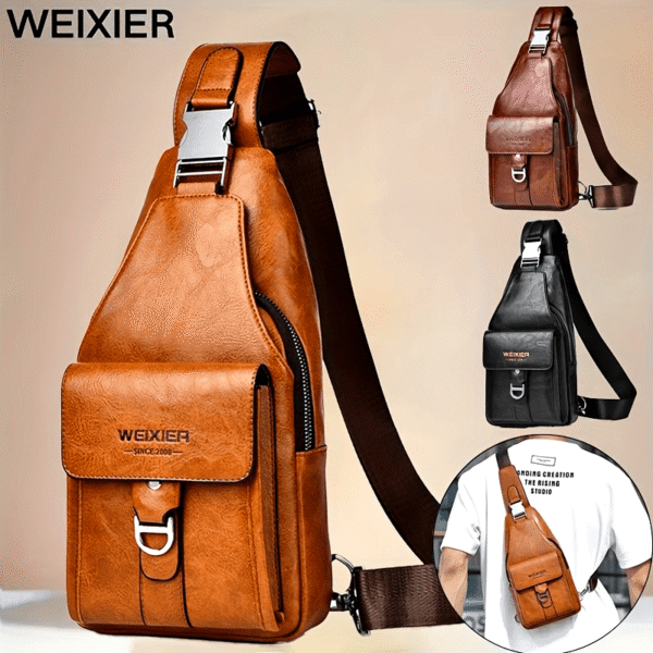 18faaf3d50656818885504e4859358b9_hAdKmeRtxjki7.png WEIXIER Men'S Vintage Casual Chest Bag - Large Capacity, Multi-Compartment, Faux Leather Sling Crossbody Pack