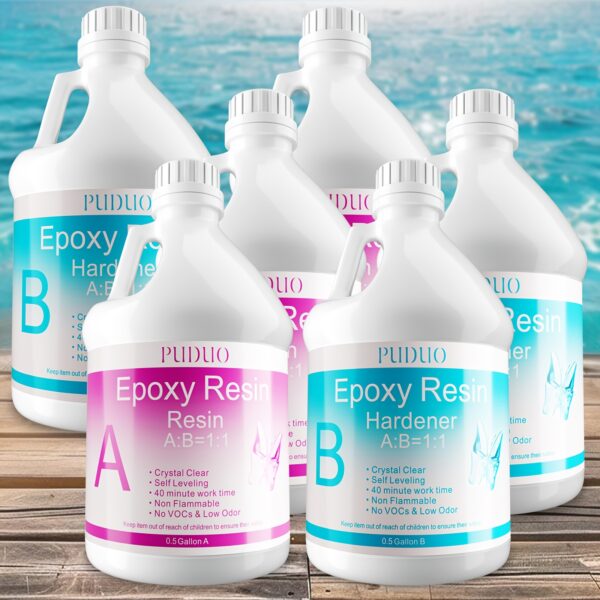 Epoxy Resin Set Of 3 Gallons, 2 Gallons, 1 Gallon, Including Resin And Hardener (0.5 Gallon Per Part), Crystal Clear Epoxy Resin, Bubble Free And Non Yellowing Epoxy Resin, Used for Tabletops, Bars, Crafts, Resin Molds, 1:1 Ratio Mixing