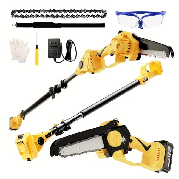 1992c82c-f732-4c4b-bf9d-3175cc48a07b.jpg 2-IN-1 Cordless Pole Saw & Mini Chainsaw, 21V 3.0Ah Battery Powered 8 Inch Electric Pole Chainsaw, 7.0 LB Lightweight, 14.8-Foot MAX Reach Pole Saw for Tree Trimming