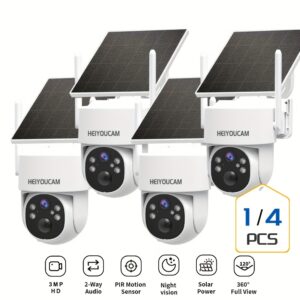 3MP Security Camera Outdoor-Solar Security Cameras Wireless Outdoor With 360° View, Smart Siren, Spotlights, 3MP HD Color Night Vision, AI Human Detection, 2-Way Talk, Human Tracking, Waterproof, Weatherproof