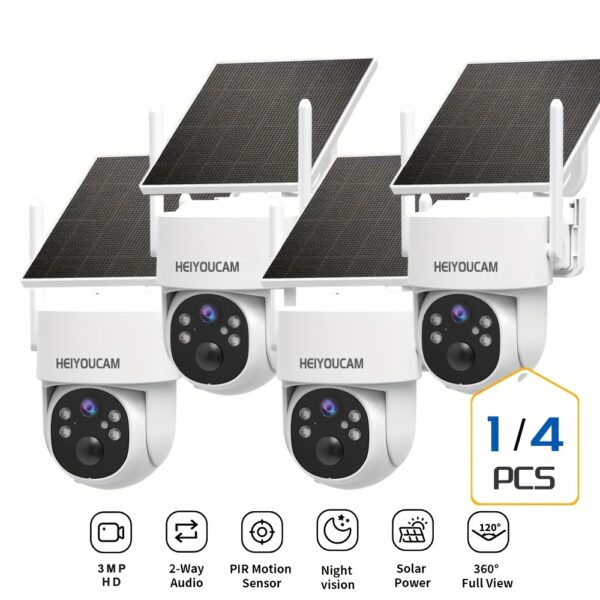 3MP Security Camera Outdoor-Solar Security Cameras Wireless Outdoor With 360° View, Smart Siren, Spotlights, 3MP HD Color Night Vision, AI Human Detection, 2-Way Talk, Human Tracking, Waterproof, Weatherproof
