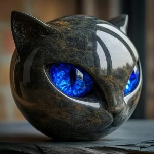 1pc Luxury Black Cat Stone Sculpture - Elegant Hand-Carved Resin Statue with Glowing Blue Eyes, Marble-Like Texture & Glossy Black Finish, Intricate Feline Face & Ears - No Electricity Needed, Perfect Home/Office Decor, Unique Gift for Cat Lovers (Men & Women) - Durable Resin Material, Hand-Polished Crystal Eyes, Sturdy Base, Ideal for Festive Decorations & Year-Round Display, Home Decor, Office Decoration, Handcrafted Decor, Decorative Figurine, Home Decorators,