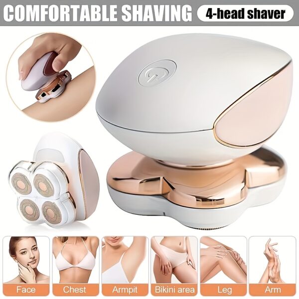 4-Head 360° Rotating Electric Shaver & Hair Trimmer - USB Rechargeable Full Body Shaver for Women, Face, Chest, Armpit, Bikini, Legs, Arms - Wet/Dry Use, Travel-Friendly Design, Hair Removal Tool, Sleek Grooming Tool, Durable Construction