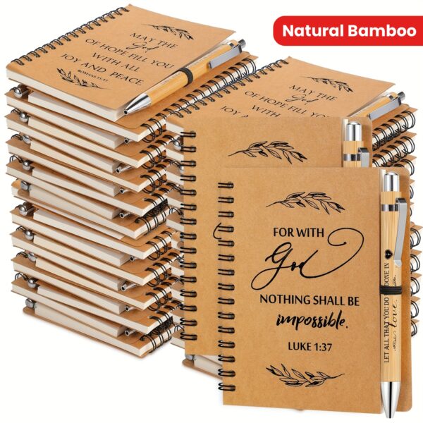 100pcs/ 50 Set Christian Gifts Bulk Include Spiral Notebook And Ballpoint Pen Prayer Journal Religious Party Favor God Scripture Notepad For Women Sunday Church Thanksgiving Mother'S Day Easter Gift