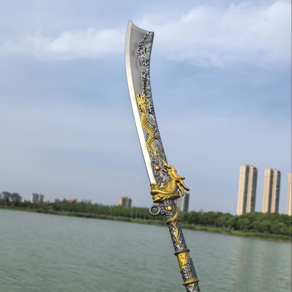 37in Golden Dragon Motif Eternal Tribulation Unknown Blade Large Hard PU Sword - Intricate Design, Non-Sharp TPE Handle, Collectible Cosplay Prop for Adults 18+