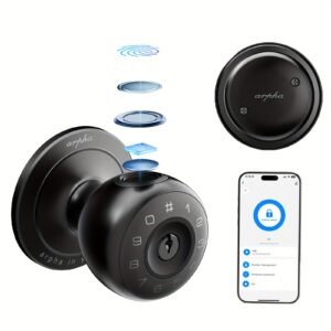 1c0942d6-b0e2-4efd-8ce4-52c64c2a1b7e.jpg Arpha Smart Door Knob, Fingerprint/APP/Physical Key, Entrance Mode/Passage Mode/Privacy Mode, Strong and durable, Replaceable battery (not included)