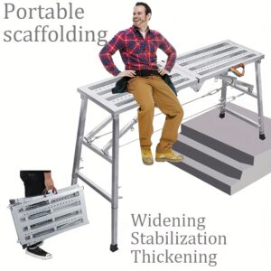Adjustable Folding Scaffolding, Portable Steel Steps, Stable Portable Wall Bench, Heavy Duty Capacity 1500 Lbs for RV Cleaning, Painting, Car Wash, Upholstery