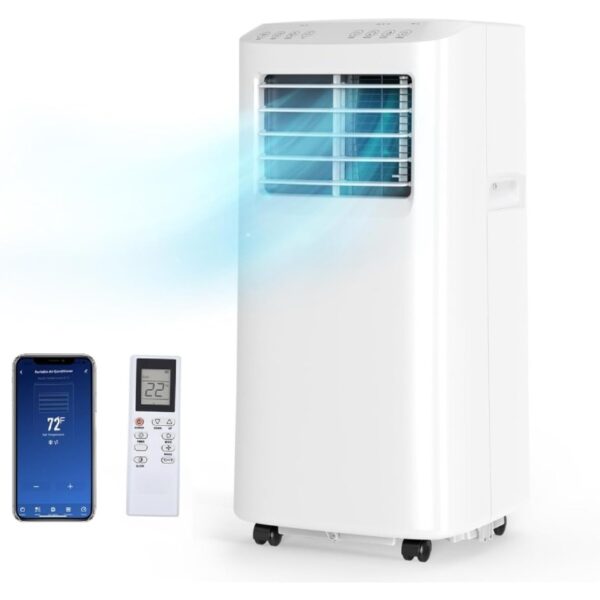 9,000BTU Portable Air Conditioner, Room Mobile AC Unit with Remote & APP Control, Rolling Wheels & Installation Kit