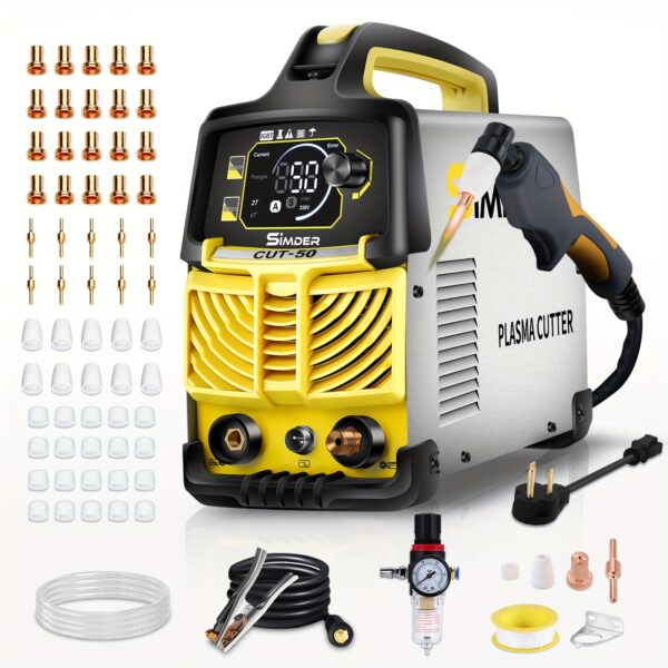{Cutting Torch Consumables/ Plasma Cutter Machine+Cutting Torch Consumables/50Amp Plasma Cutter Machine}with Dual Voltage 110V/220V Non-Pilot Arc 1/2 Inch Clean Cut Plasma Cutting Equipment High Frequency Easy Metal Cutter LCD Display IGBT Inverter