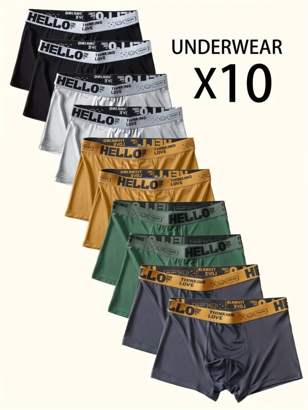 [10pcs Breathable Underpants] 10pcs Fashionable Breathable Men's Flat-Cut Underpants | Comfortable, High Elasticity, Quick-Drying Sports Underpants