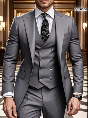 Men's Three-Piece Suit Set with Vest and Trousers for Weddings and Formal Occasions