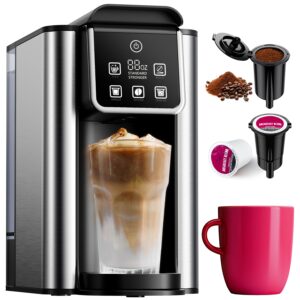 Hot & Iced Coffee Maker with Bold Setting, Single Serve Coffee Maker for K Cup And Grounds, 6-14oz Brew Sizes, 50oz Removable Water Tank, One Cup Coffee Machine with Reusable Filter, Black.