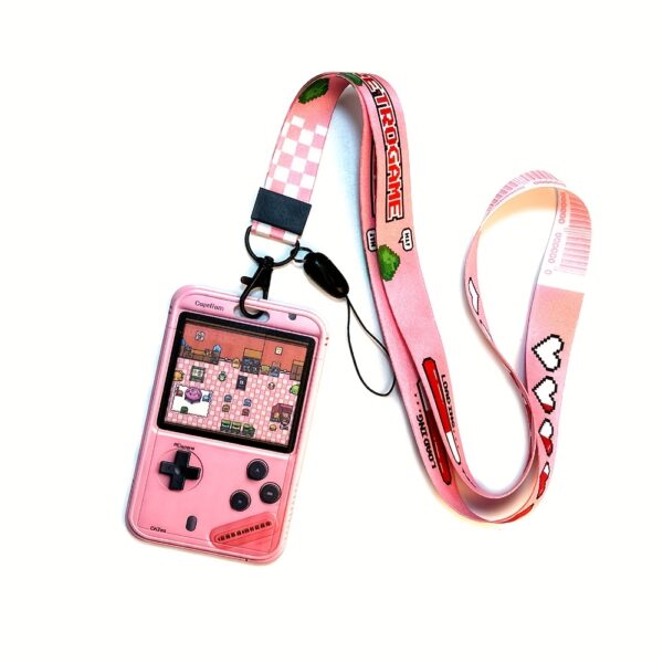 Pink Retro Game Boy Design ID Badge Holder with Adjustable Neck Strap - 2 Credit Card Slots, Gaming Buttons & Hearts Pattern for Doctors, Students, Office, Commuters, Cute Id Badge Holder