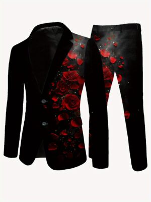 [Men's Elegant Suit] Black Elegant Men's Suit - Skinny Fit Polyester Blend | Long Sleeve, No Ironing Required, Casual & Sophisticated, Perfect for All Season with Pockets