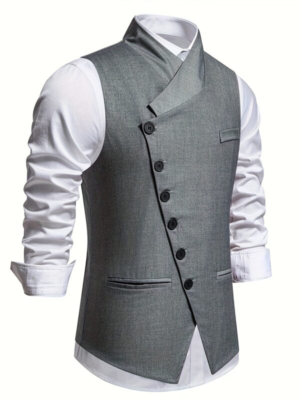 225ed924-3a01-4103-9515-8d68ee14d237.jpg Stylish Men's Single-Breasted Suit Vest, Party Wedding Stage Slant Button Half-Notch Lapel Vest