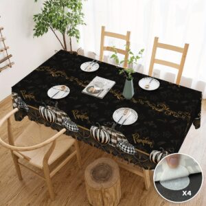 22825d2f-13cd-4c59-8fe7-dfd05c2d7931.jpg 1pc Elegant Pumpkin Art Tablecloth - Autumnal Black with Golden & White Design, Polyester, Machine, Rectangular - Perfect for Thanksgiving, Indoor/Outdoor Dining, Lunch & Dinner Decor, Thanksgiving Table Decor | Elegant Table Setting | Decorative Fabri