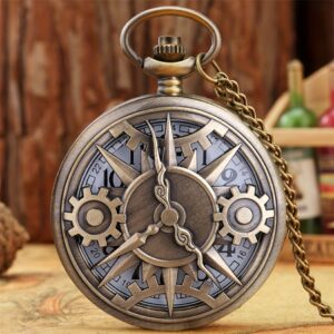 1pc TOOP Vintage Bronze Pocket Watch for Men - Skeleton Gear Design, Steam-Inspired Necklace Chain, Quartz Movement, Round Alloy Case, Non-Waterproof, Cool & Handsome Style, Fashion Accessory, Classic Appearance, Detailed Craftsmanship