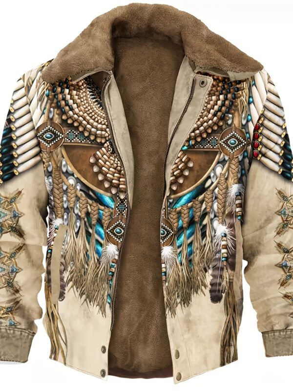 Men's Winter Coat with Ethnic Style Printed Pattern Jacket for Office And Professional Dating, Leisure, Daily Outdoor Activities, Sports, Winter Jacket