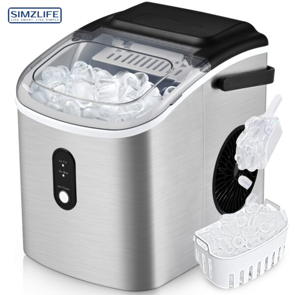 26.5Lbs/34Lbs/44Lbs/100Lbs Per Day, Ice Maker with Nugget/Bullet/Cube Ice, 6-Min Quick Ice, Self-Cleaning, Portable Countertop & Commercial Ice Machine with Scoop & Basket, for Home/Office/RV/Camping, Black/Silvery