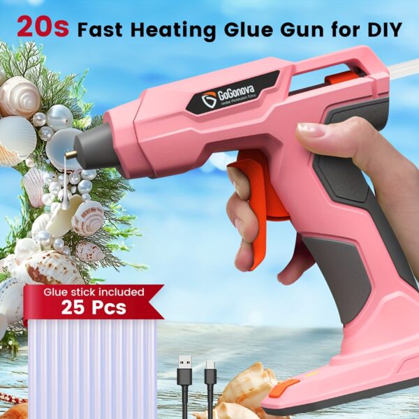 Gogonova Cordless Hot Glue Gun, USB Rechargeable with 25 Glue Sticks, Perfect for Crafts, DIY, Home Repair, Plush Toy Repair, And Handmade Labubu Projects